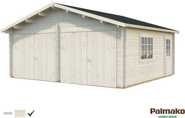 Palmako Holzgarage Roger aus Fichte mit Holztor, Nebeneingangstür und Fenster, transparent, B/T: 575 x 510 cm - Bild 1