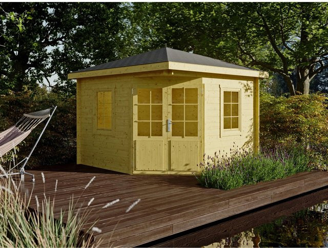 Fjordholz Gartenhaus Evelyn 3A 5-Eck aus imprägnierter Kiefer in Braun und Gelb - Bild 1
