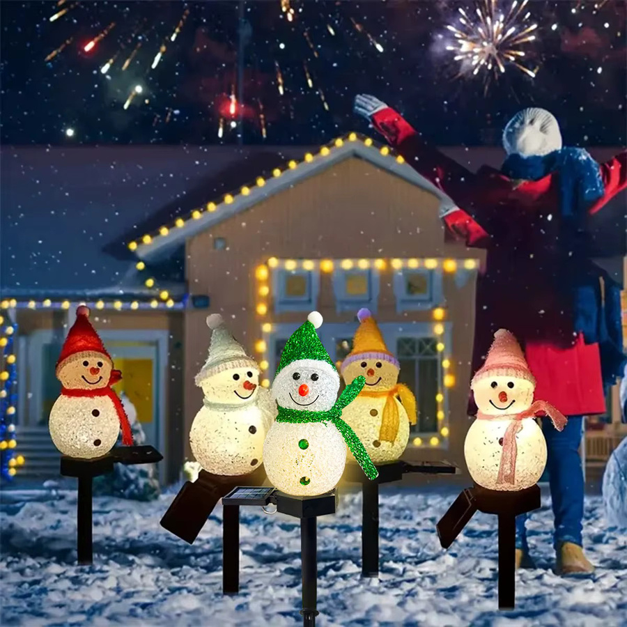 Peach Forest Solar Schneemann Gartenstecker für die Weihnachtsdekoration im Außenbereich, Mehrfarbig - Bild 3