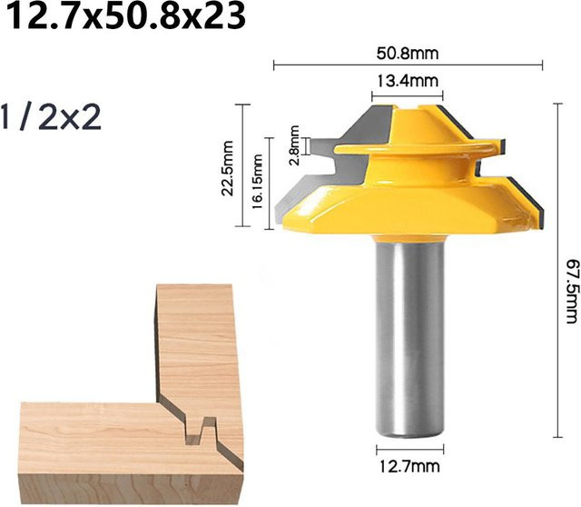LivingHousehold 45 Grad Gehrung Fräser mit Hartmetall-Legierung für Holzbearbeitung, Gelb - Bild 1