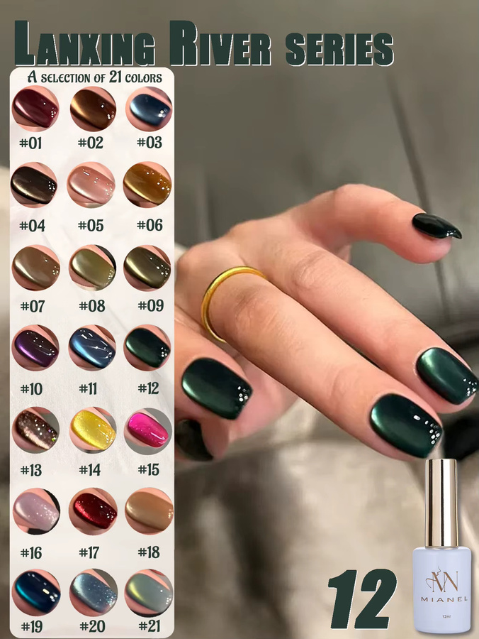 MIANEL NAIL Imperial Green Magnet Gel Nagellack, Emerald Cat Eye - Bild 4