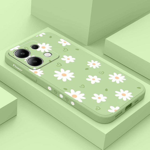Zarte Daisy Handyhülle aus Flüssigsilikon für Xiaomi Redmi Note Pro Plus 4G 5G in Purple und Green - Bild 1