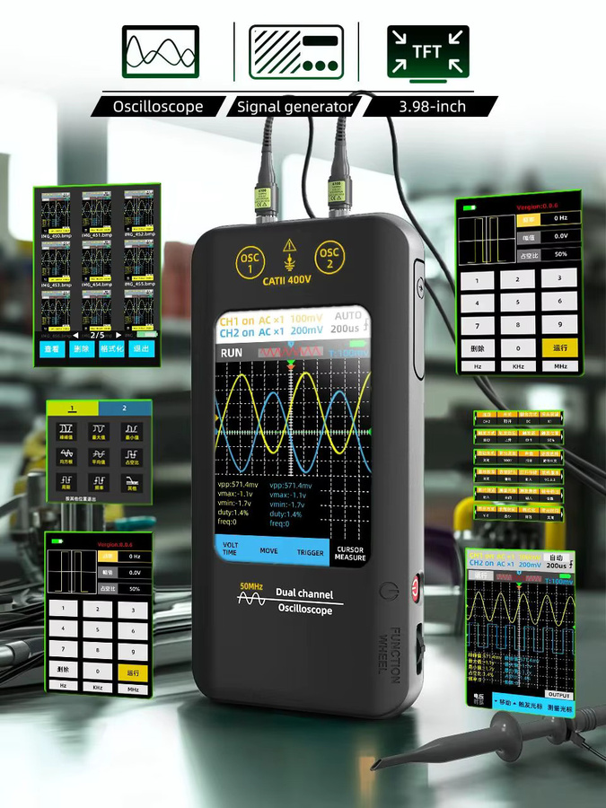 BSIDE O2 Touchscreen-Oszilloskop Signalgenerator Handgerät 50MHz Zweikanal-Digitaloszilloskop in Schwarz mit 3,98-Zoll-Display - Bild 7