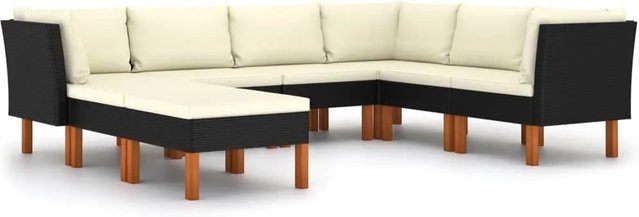 vidaXL 8-tlg Garten-Lounge-Set aus Poly Rattan in Schwarz mit Kissen und Ottoman im modernen L-Shape Design - Bild 1