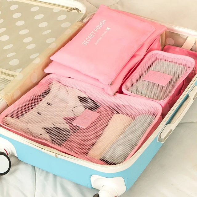 6-teiliges Reise-Organizer-Set für Koffer und Gepäck in Pink - Bild 1
