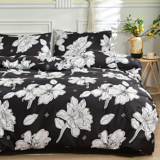 Bin Chi Textiles Bettwäsche-Set in Schwarz-Weiß mit grafischem Design, bestehend aus 3-teiligem Set mit Bettbezug und Kissenbezügen aus atmungsaktivem Polyester - Bild 1