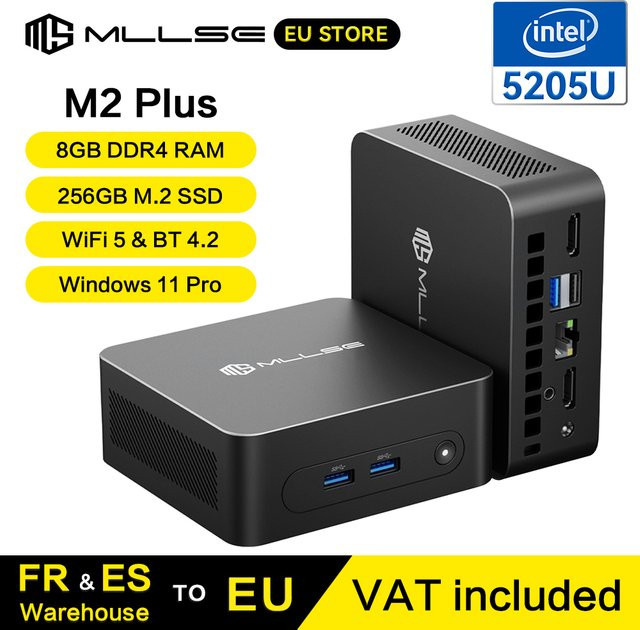 MLLSE M2 Plus Mini-PC mit Intel Celeron 5205U, 8 GB RAM, 256 GB SSD, Wi-Fi 5, Bluetooth 4.2, Windows 11, Schwarz - Bild 1
