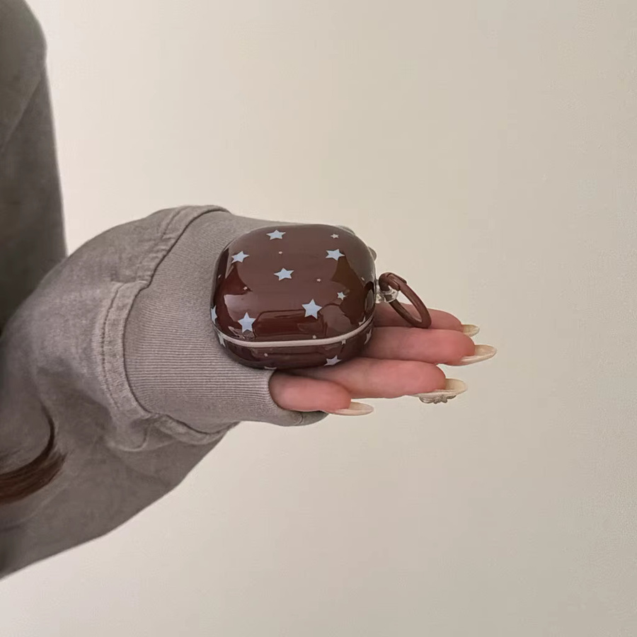 Braune halbtransparente Kopfhörer-Schutzhülle mit Polka Dot und Sternen für Samsung Galaxy Buds 4 Pro, 3 Pro, 2 Pro, FE, Live und Core - Bild 2