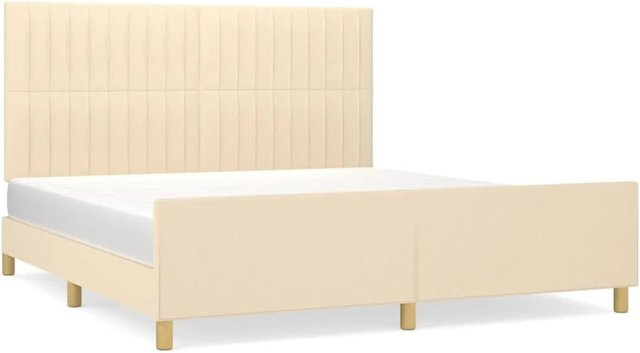 vidaXL Bettgestell mit Kopfteil in Beige aus Stoff und Holz, B/T/H: 180 x 200 x 128 cm - Bild 1