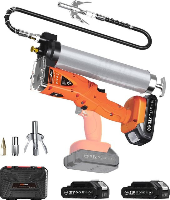 TaskStar Kabelloser Elektrischer Fettpresser 10000PSI mit 39,4 Zoll Schlauch, Automatischer 2-in-1 Fettpresser in Orange für Landwirtschaft, Werkstatt und schwere Maschinenwartung - Bild 1
