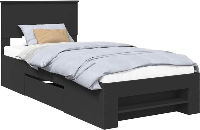 vidaXL Bettrahmen mit Kopfteil aus Holzwerkstoff in Schwarz, B/T/H: 80 x 200 x 90 cm - Bild 1