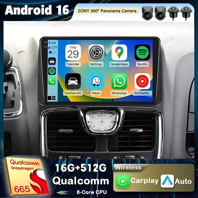 RSNAVI Android 16 Autoradio mit CarPlay und GPS für Chrysler Grand Voyager 5 sowie Dodge Grand Caravan, Schwarz - Bild 1