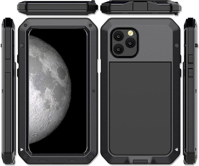 Heavy Duty Metallrüstung Outdoor Handyhülle für Samsung Galaxy S23 S22 S21 S20 Ultra Plus FE und iPhone 14 13 12 11 Pro Max XS XR SE Schwarz - Bild 1
