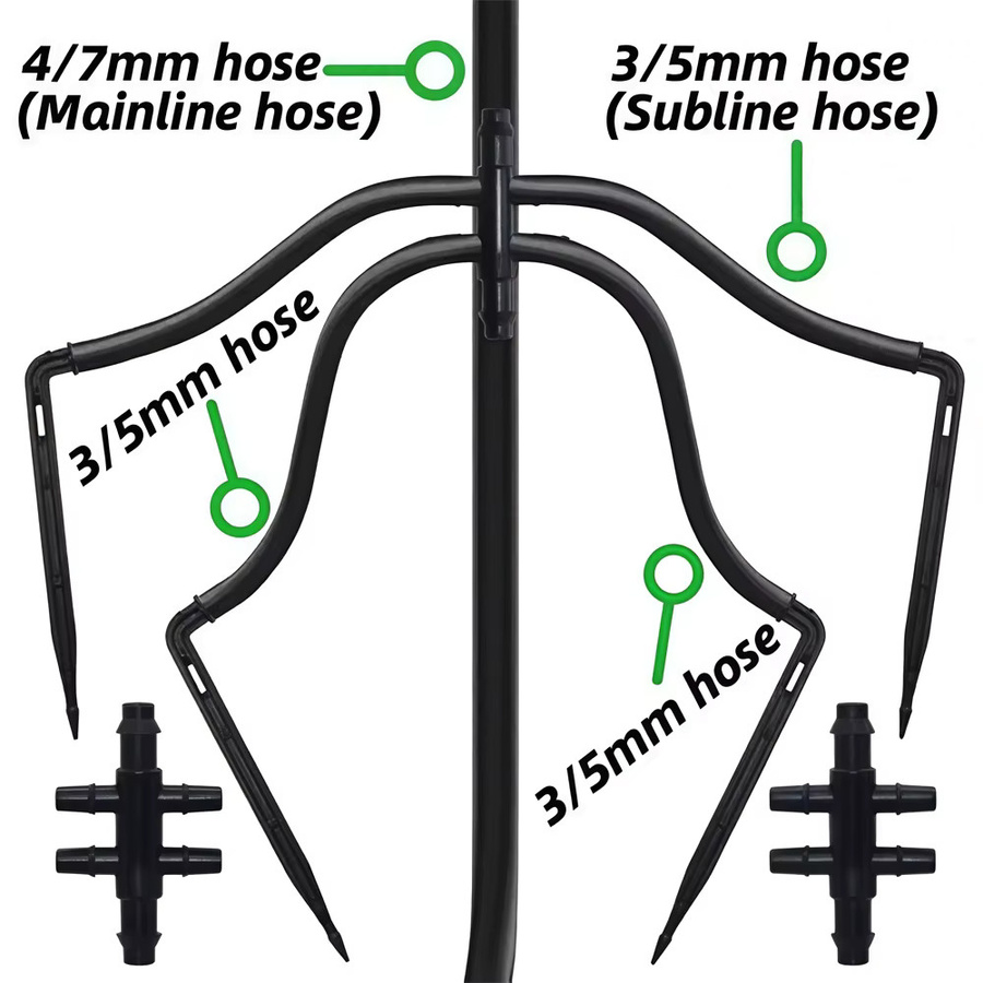 20 Stück 6-Wege-Tropfbewässerungsadapter mit Widerhakenanschluss in Schwarz für 4/7mm bis 3/5mm Schläuche zur Wasserrohr-Reparatur - Bild 4