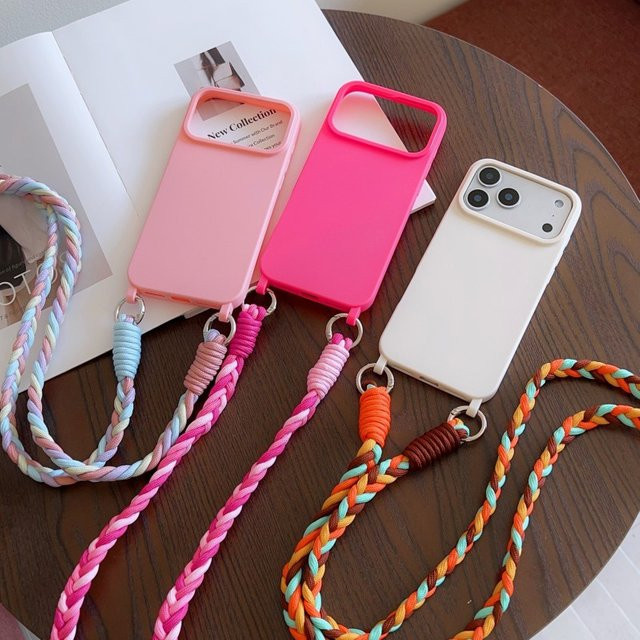 EHUIDE Shockproof Handyhülle mit Crossbody Lanyard und geflochtenem Trageriemen für iPhone 11 bis iPhone 17 Pro Max, Farbe: Schwarz - Bild 1