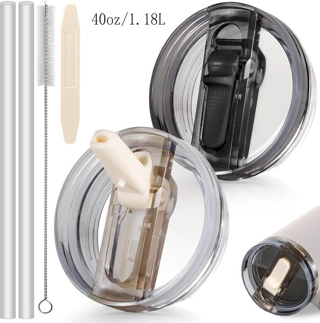 Stanley Flip-Strohhalm-Deckel mit Auslaufschutz für 40oz Tumbler in Schwarz und Transparent - Bild 1