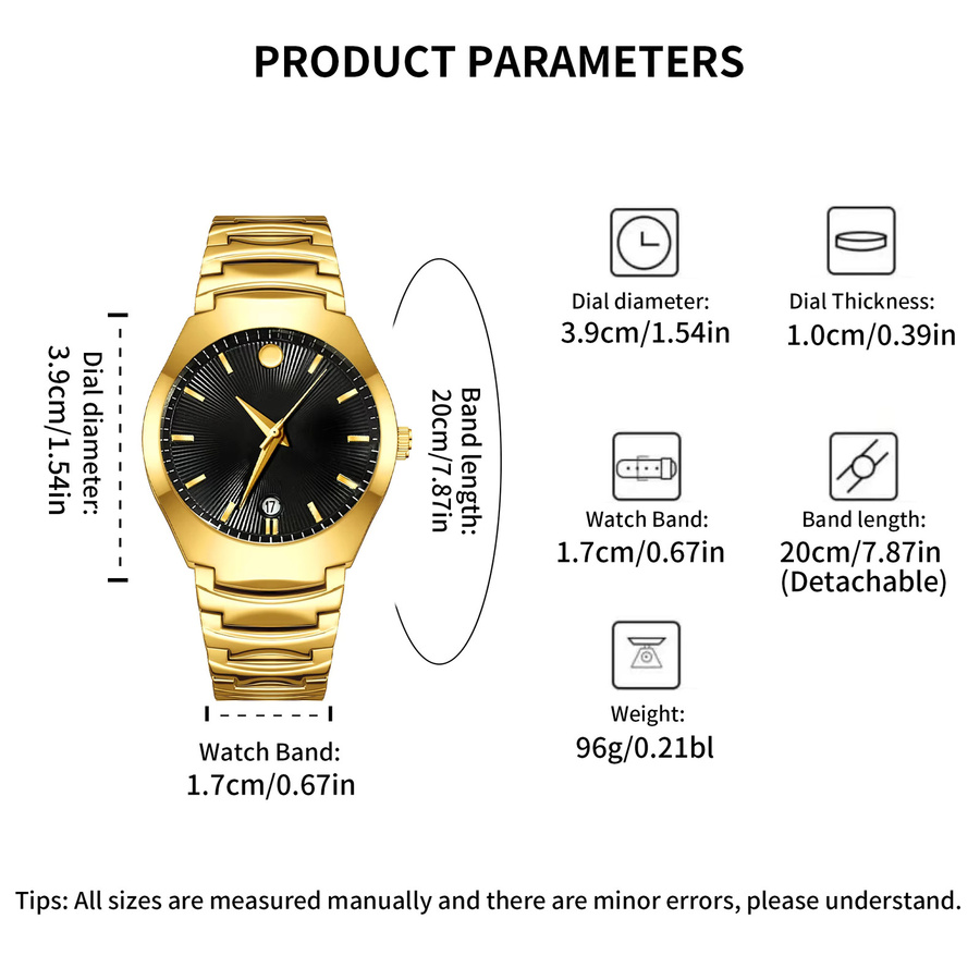 YaLaLuSi Armbanduhr Quarz, Edelstahl, Gold, Schwarz, Herren, Datum - Bild 2