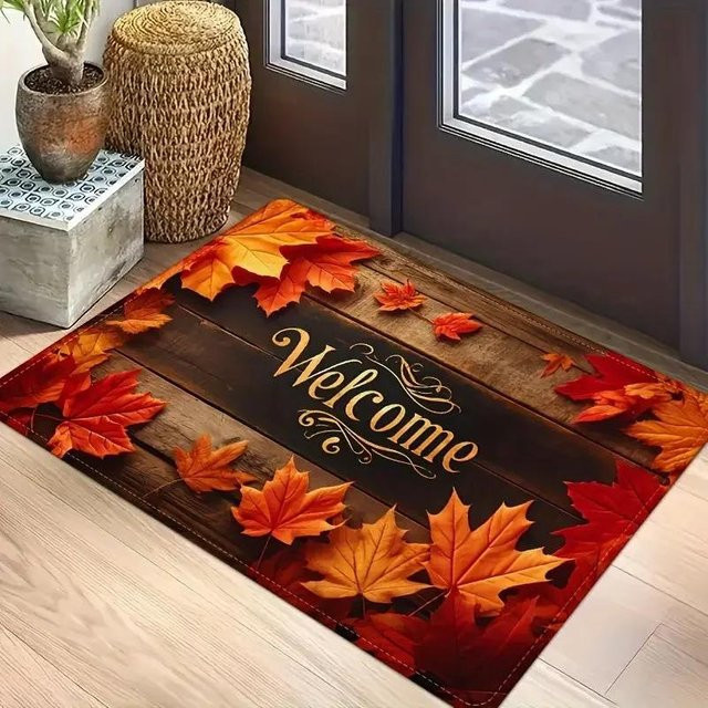 Lodestar Willkommens-Fußmatte mit Herbst-Ahornblatt-Druck, Maschinenwaschbarer Teppich aus Polyester, Mehrfarbig, B/T: 80 x 50 cm - Bild 1