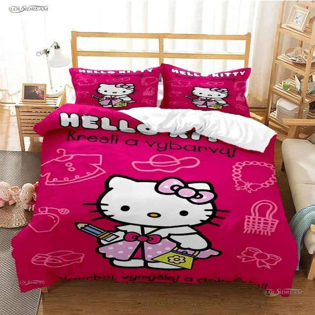 Sanrio Hello Kitty Bettwäscheset aus Mikrofaser in Pink, bestehend aus Bettbezug und Kissenbezug, B/H: 240 x 220 cm - Bild 1