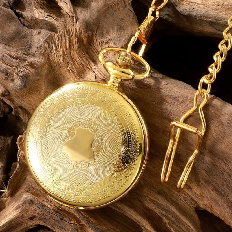 RUNERR Vintage Quarz-Taschenuhr im Steampunk-Design für Damen und Herren, Gold, Metall, Rund mit floralem Muster - Bild 1