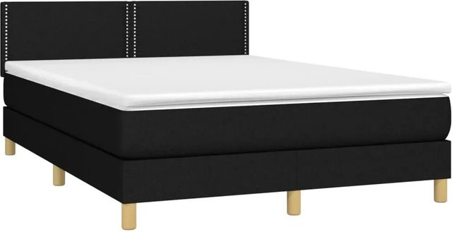 vidaXL Boxspringbett mit Matratze in Schwarz, Hybrid-Konstruktion mit Taschenfederkern und LED-Unterbettbeleuchtung sowie USB-Anschluss, B/T/H: 140 x 200 x 78 cm - Bild 1