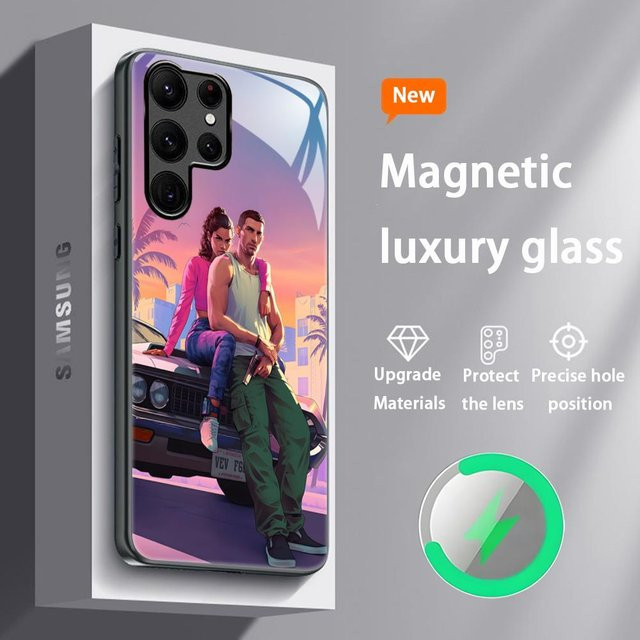 Magnetische Glas-Handyhülle G-GTA6 R Star Game für Samsung Galaxy S25 S24 S23 S22 S21 S20 Plus Ultra Note20 in Multicolour - Bild 1