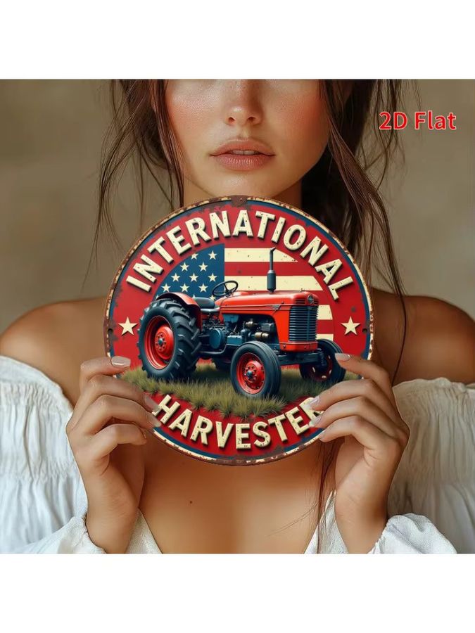 Rundes Vintage-Eisenschild Potdemiel mit Harvester-Traktor-Logo als Wanddekoration, Durchmesser: 20 cm, Multicolor - Bild 6