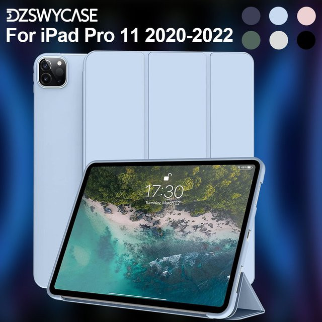 DZSWYCASE Smart Cover Hülle für iPad Pro 11 Zoll (2022/2021/2020), dreifach faltbarer Ständer, Blau - Bild 1