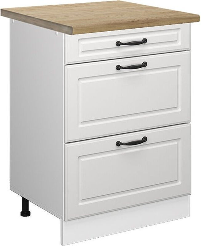 Vicco Küchenunterschrank R-Line im Landhausstil, Weiß und Eiche Natur, Breite: 60 cm, Höhe: 81,6 cm, Tiefe: 31,73 cm - Bild 1