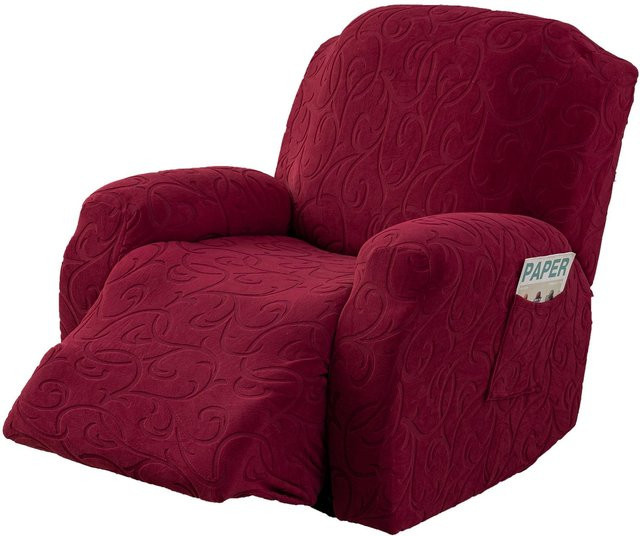 Yiran Furniture Elastischer Loungesessel Sofabezug mit Floralem Muster in Rot aus Jacquard-Velvet - Bild 1