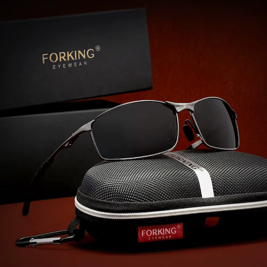 FORKING Sonnenbrille, rechteckiger Rahmen, Metall, schwarz, polarisiert, Herren - Bild 1