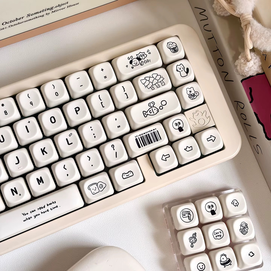 Venit Keys Happy Daily Life Keycaps Set in Beige, Niedliche runde PBT Tastenkappen mit MOA Dye Sub Design für mechanische Tastaturen mit MX-Schaltern - Bild 2