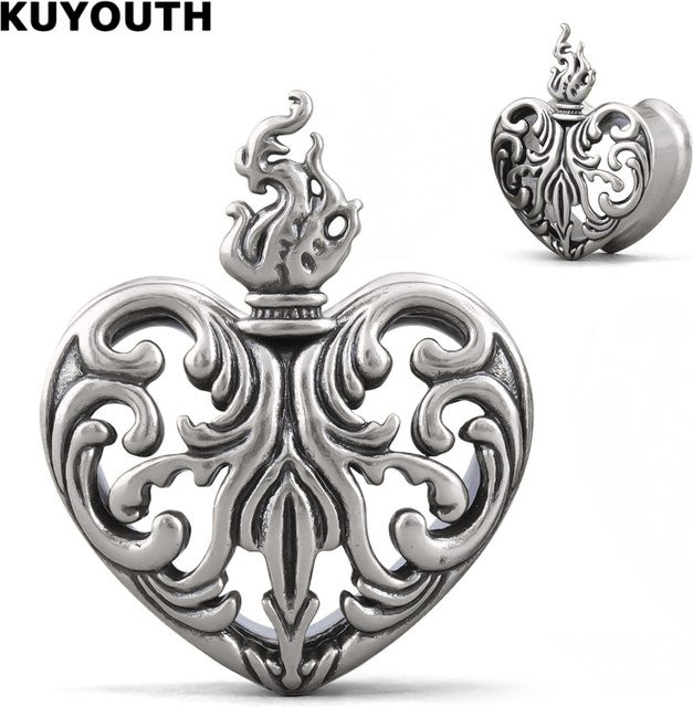 KUYOUTH Ohr Tunnel Plugs, Kupfer, Silber, Herzform, Unisex - Bild 1