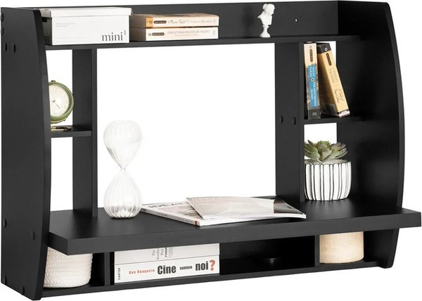 SoBuy Wandtisch Schreibtisch mit Ablagen in Schwarz, Computertisch B/T/H: 82 x 60 x 39 cm
