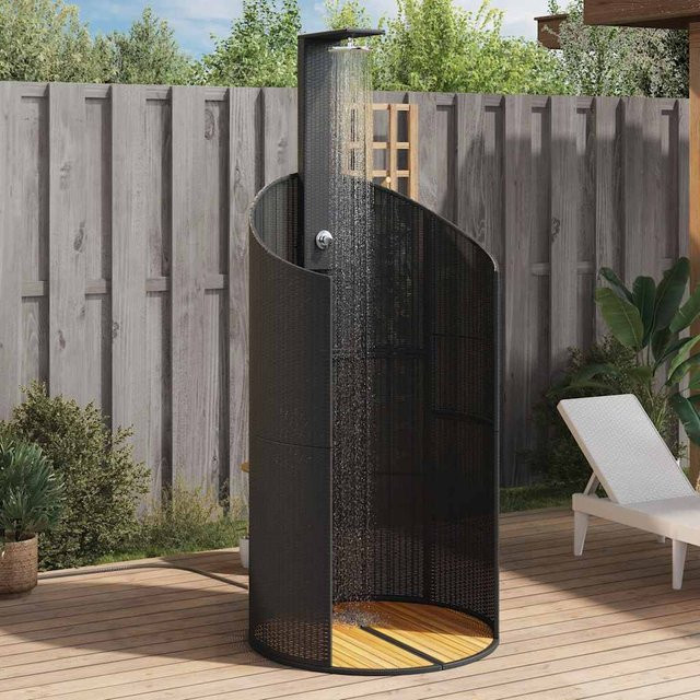 vidaXL Freistehende Gartendusche aus Polyrattan und Akazienholz in Schwarz, B/T/H: 100 x 100 x 241,5 cm - Bild 3