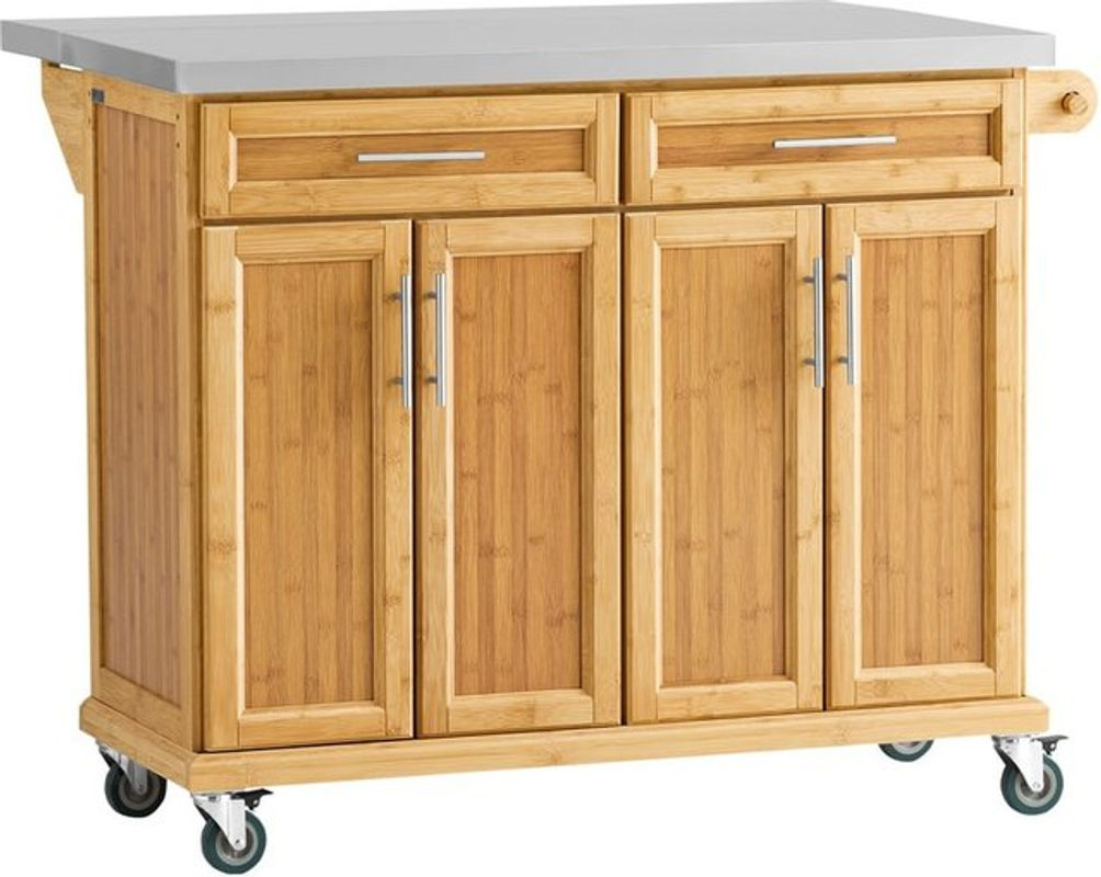 SoBuy Kücheninsel FKW69-N Küchenwagen in Braun mit erweiterbarer Edelstahlarbeitsplatte und Küchenschrank - Bild 5