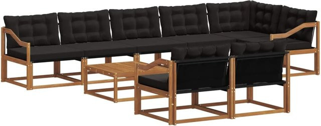 vidaXL Outdoor-Sofagarnitur 9-teilig aus massivem Akazienholz mit Textilene und Kissen in Schwarz und Natur - Bild 1