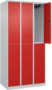 C+P Doppelstock-Spind Classic PLUS mit 3 Abteilen, Stahlkonstruktion, Zylinderschloss, Farbe: Lichtgrau und Verkehrsrot, H x B x T: 185 x 90 x 50 cm - Bild 1