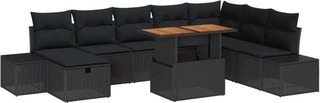 vidaXL Garten-Sofa-Set aus Polyrattan in Schwarz, 9-teiliges Lounge-Set mit integriertem Stauraum und Polsterkissen - Bild 1