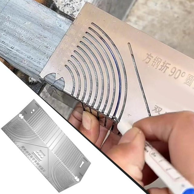 Lichtbogenmarkierungslineal aus Metall in Silber als ergonomisches rechtwinkliges Parallel-Zeichenwerkzeug für 90-Grad-Radius-Einstellungen - Bild 1