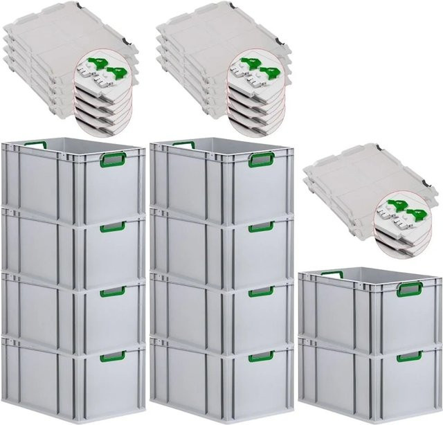 PROREGAL Spar Set 10x Eurobox Nextgen Color mit Scharnierdeckel und Schiebeschnappverschlüssen, Grün, H: 32 cm, B: 40 cm, T: 60 cm, mit verstärktem Boden - Bild 1