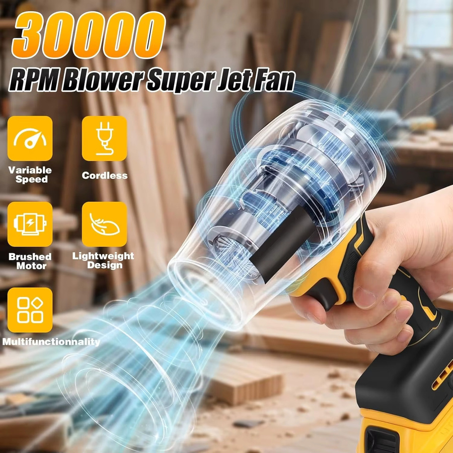 DEWALT Elektrischer kabelloser Laubbläser für 20V Akku in Gelb, Hochgeschwindigkeits-Staubgebläse und tragbarer Jet-Lüfter zur Terrassenreinigung - Bild 2