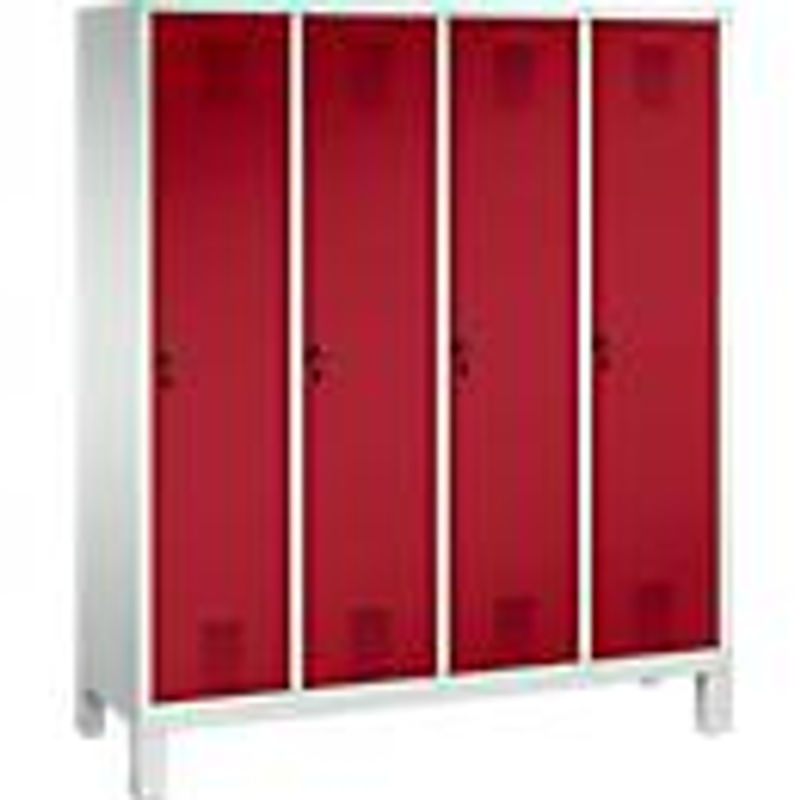 C+P Garderobenschrank Evolo mit 4 Abteilen aus Stahl, Farbe Lichtgrau und Rubinrot, H x B x T: 185 x 159 x 50 cm - Bild 2