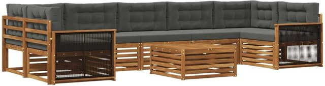 vidaXL Outdoor-Sofagarnitur in U-Form aus massivem Akazienholz mit 8 Kissen in Natur und Anthrazit - Bild 1
