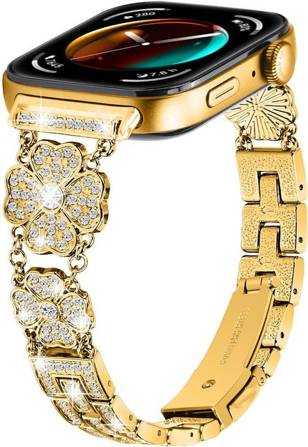 Sweetown Uhrenarmband Edelstahl, Kleeblattform, Schwarz, Damen - Bild 1