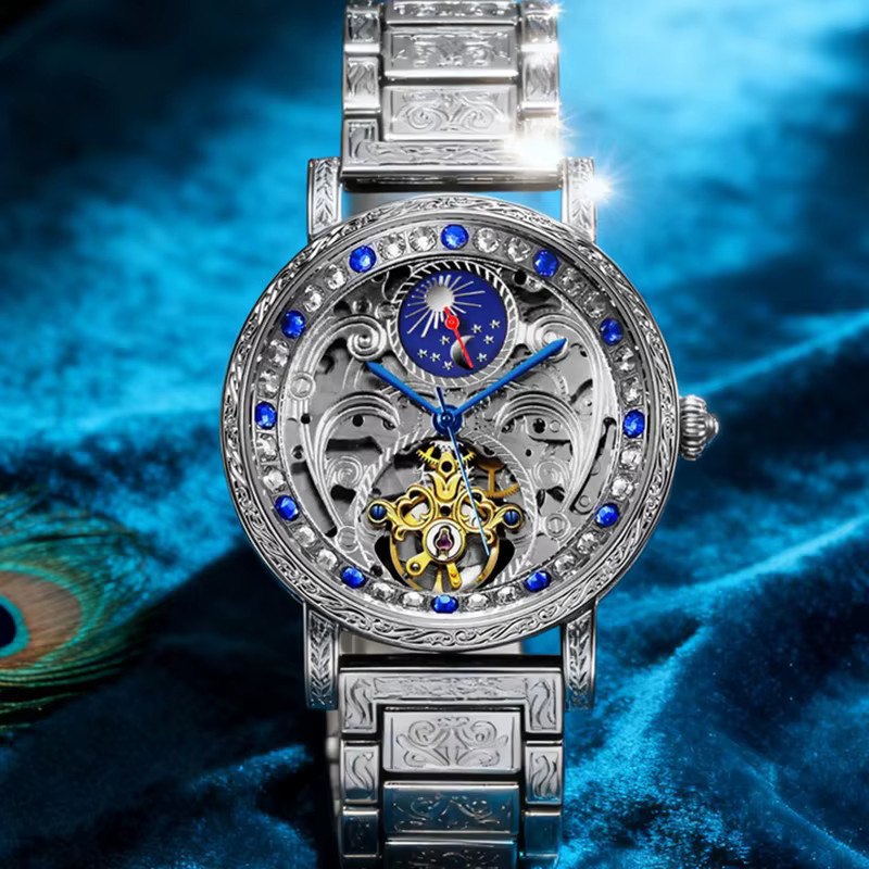 CAROTIF Herren Armbanduhr, mechanisch, Tourbillon, Silber, Vintage-Stil - Bild 2