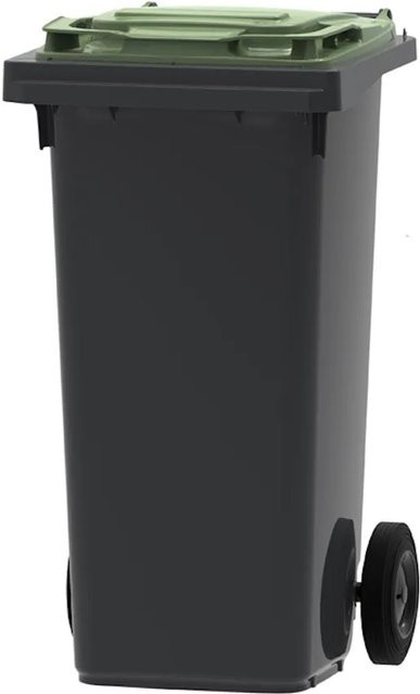 PROREGAL Mülltonne Müllgroßbehälter mit 2 Rädern, 120 Liter, Grau mit grünem Deckel, H x B x T: 97,4 x 47,9 x 55,5 cm - Bild 1