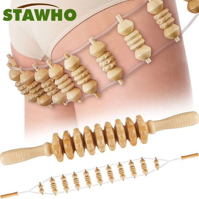 STAWHO Rückenmassage-Rollenseil aus Holz, 9-Rad-Massagegerät - Bild 1