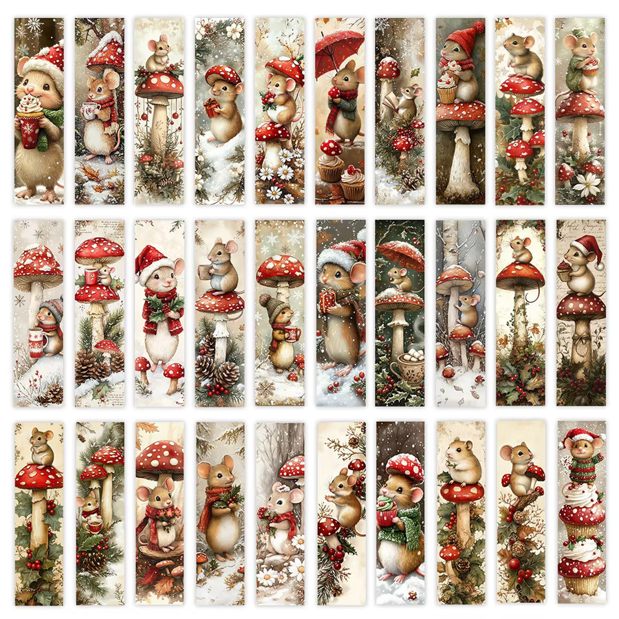 32 Stück Weihnachts-Lesezeichen mit Pilz- und Hamstermotiv in Mehrfarbig aus Papier - Bild 4