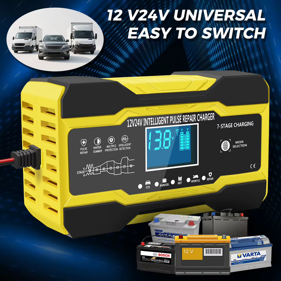 Intelligentes digitales Batterie-Ladegerät für Auto und Motorrad mit Display für 12V und 24V Blei-Säure-Batterien in Rot - Bild 4